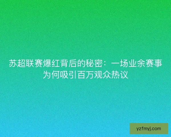 苏超联赛爆红背后的秘密：一场业余赛事为何吸引百万观众热议
